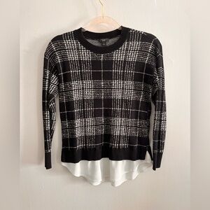 ANN TAYLOR Plaid Layered Crew Neck Sweater